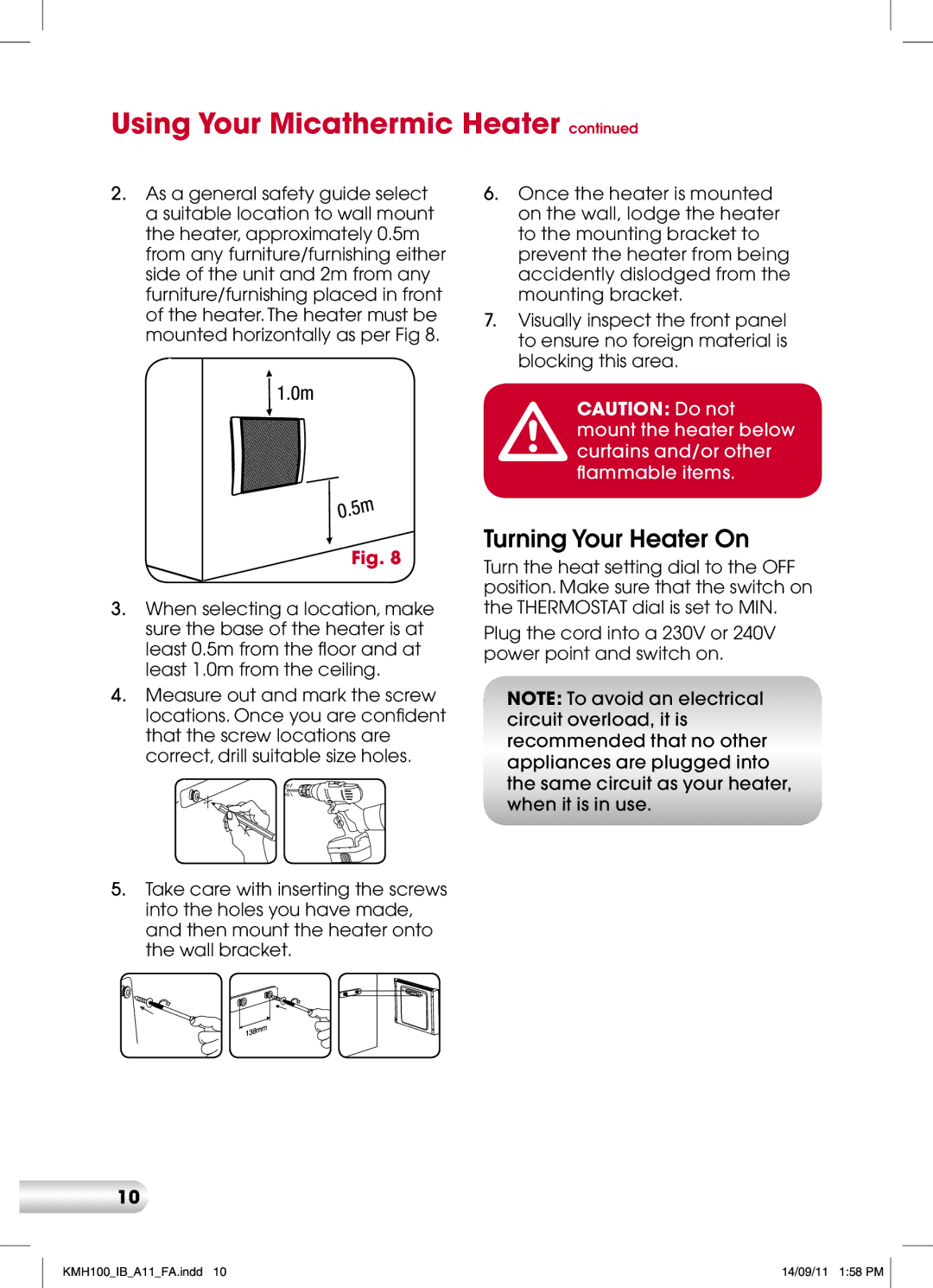 Kambrook KMH100 manual Turning Your Heater On 