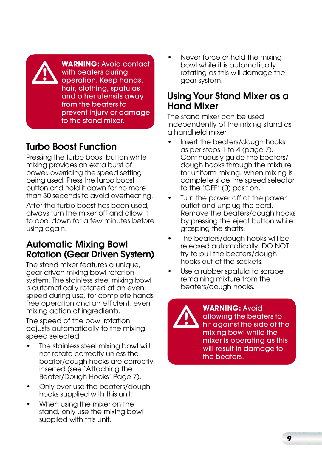 Kambrook KMX200 manual Turbo Boost Function, Automatic Mixing Bowl Rotation Gear Driven System 