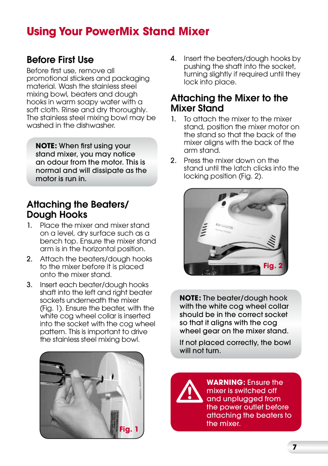 Kambrook KMX200 manual Using Your PowerMix Stand Mixer, Before First Use, Attaching the Mixer to the Mixer Stand 