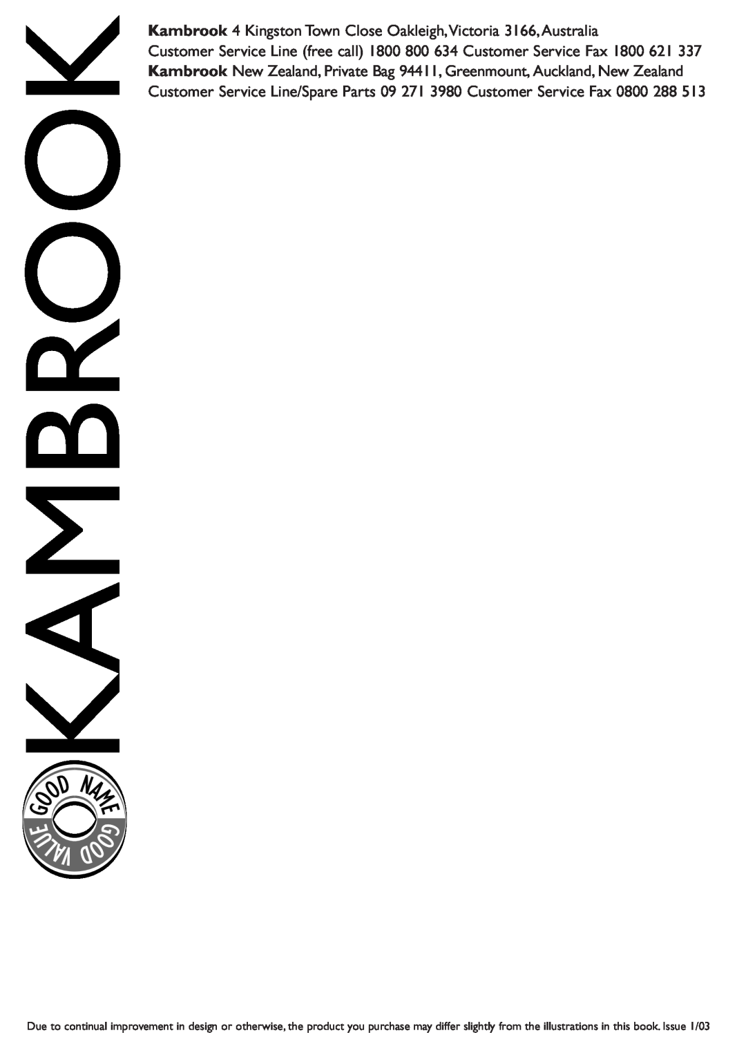 Kambrook KOT100 manual U Lav 