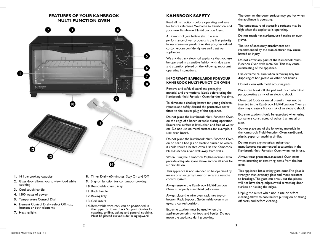 Kambrook KOT600 warranty Important Safeguards Foryour Kambrook MULTI-FUNCTION Oven, Do not clean with metal scouring pads 