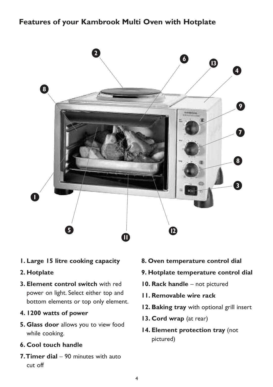 Kambrook KOT700 manual Features of your Kambrook Multi Oven with Hotplate 