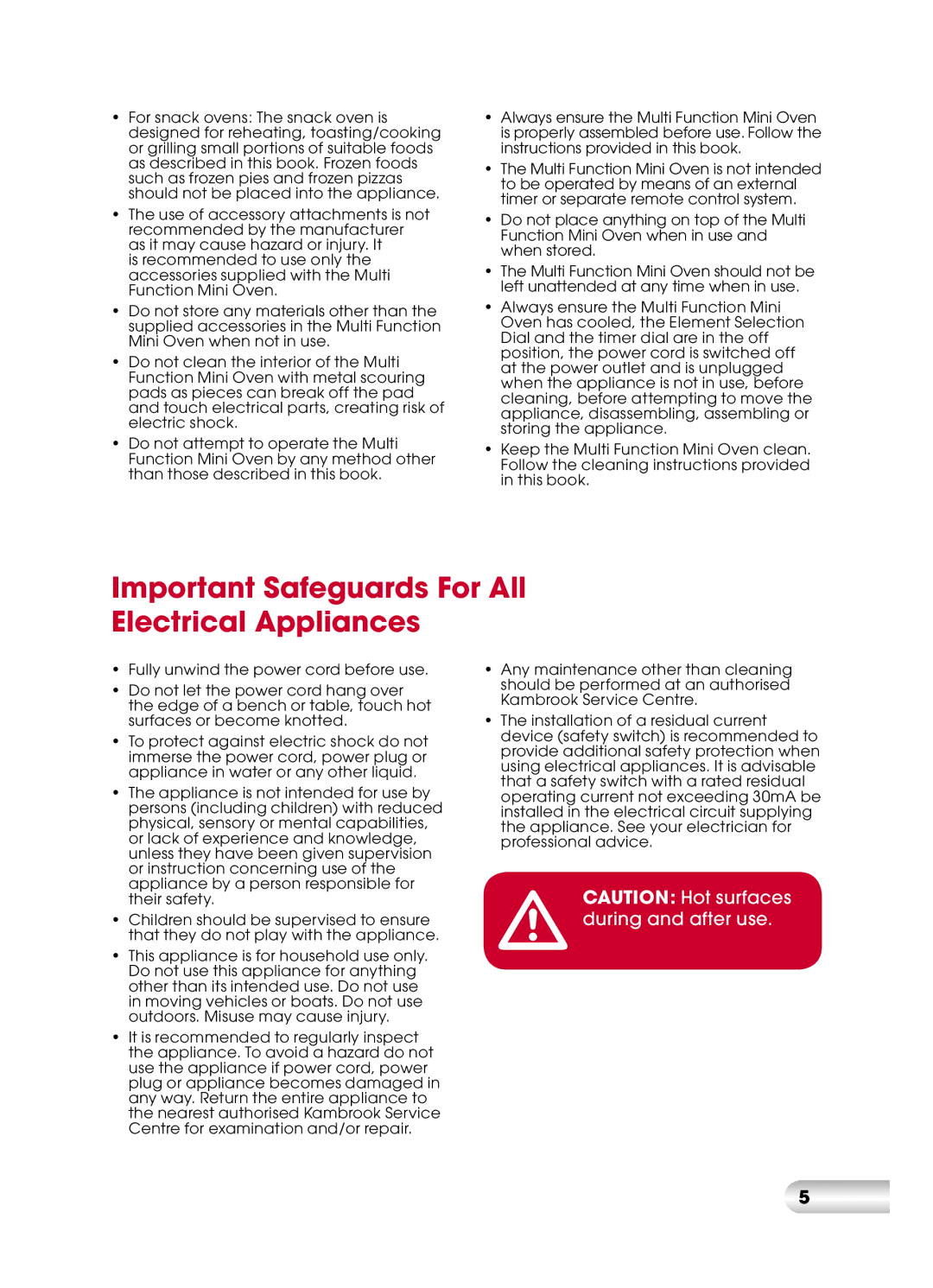 Kambrook KOT710 manual Important Safeguards For All Electrical Appliances 