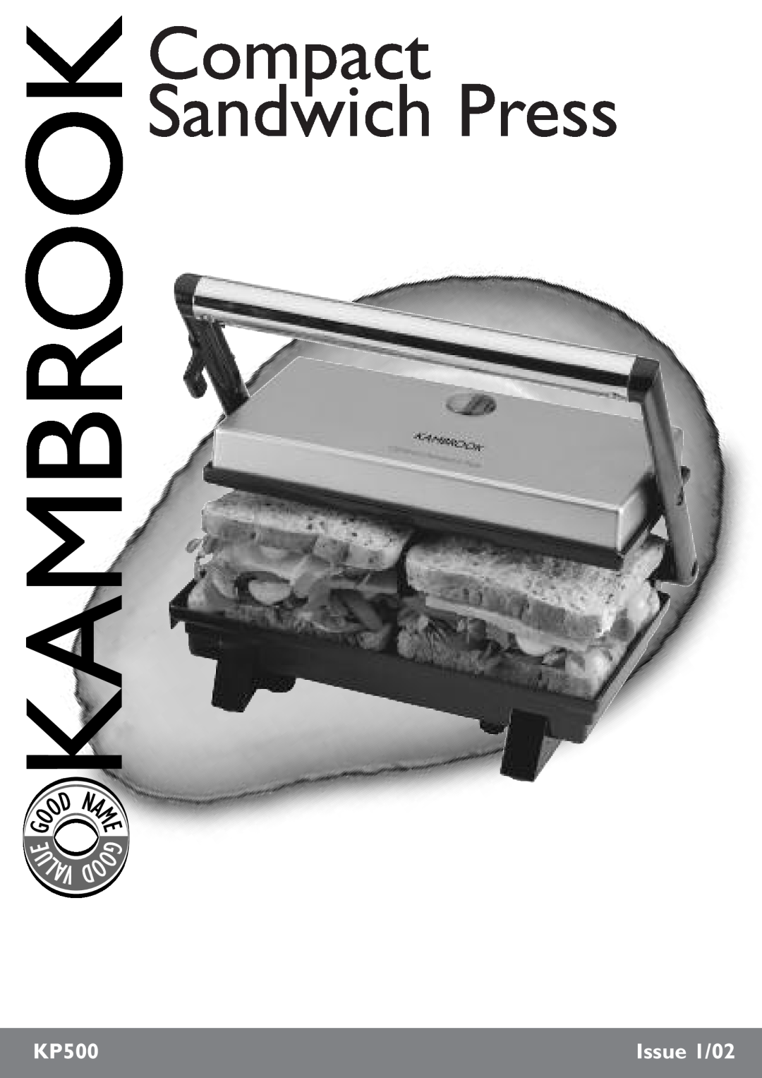 Kambrook KP500 manual U Lav, Compact Sandwich Press, Issue 1/02 