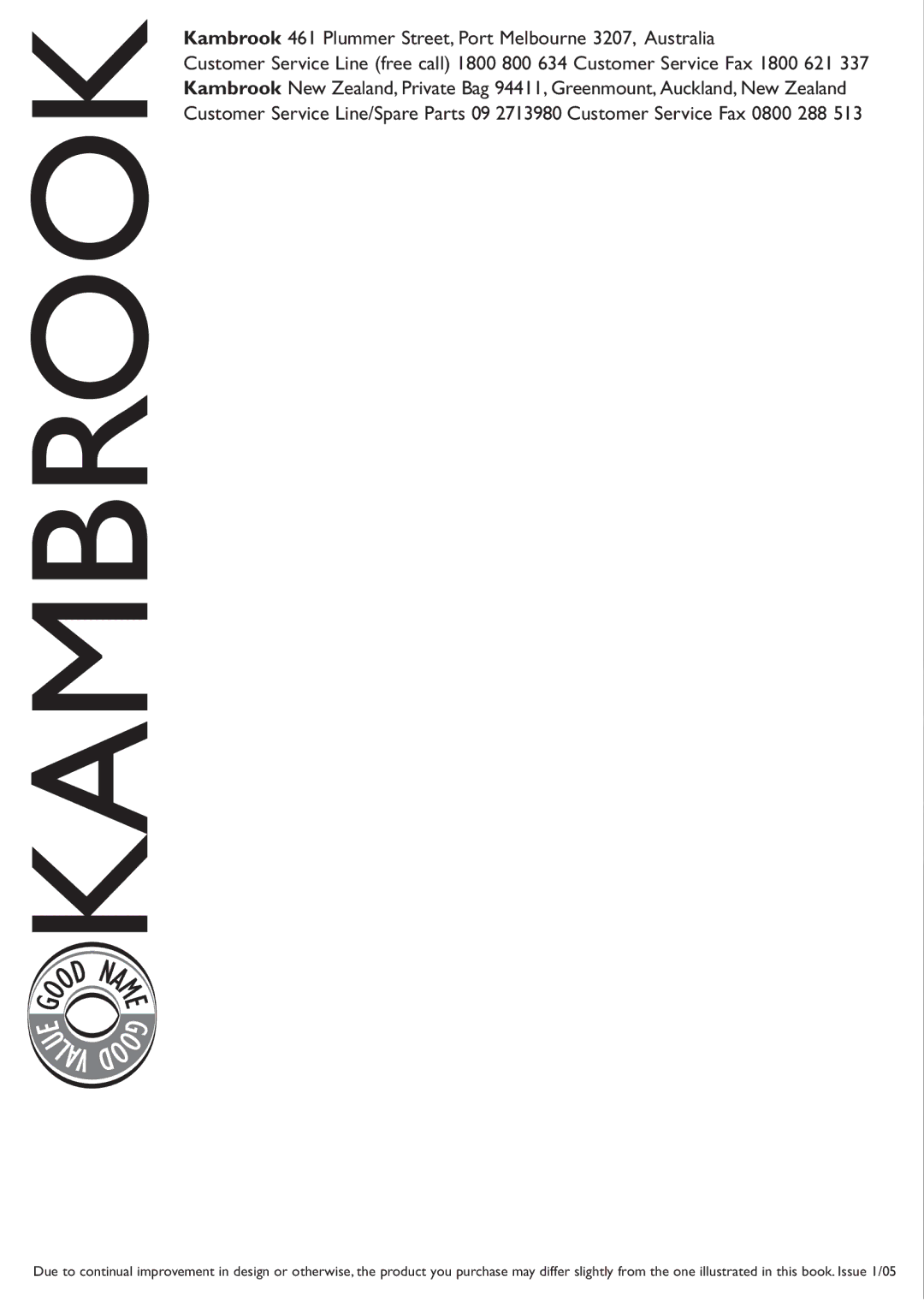 Kambrook KPC10 manual Kambrook 461 Plummer Street, Port Melbourne 3207, Australia 