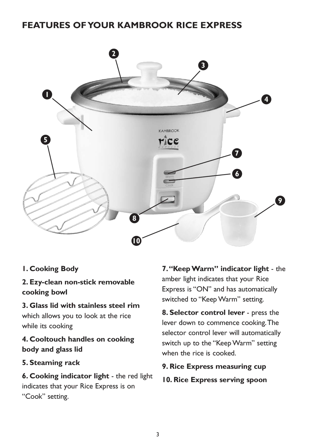 Kambrook KRC5 manual Features of Your Kambrook Rice Express 