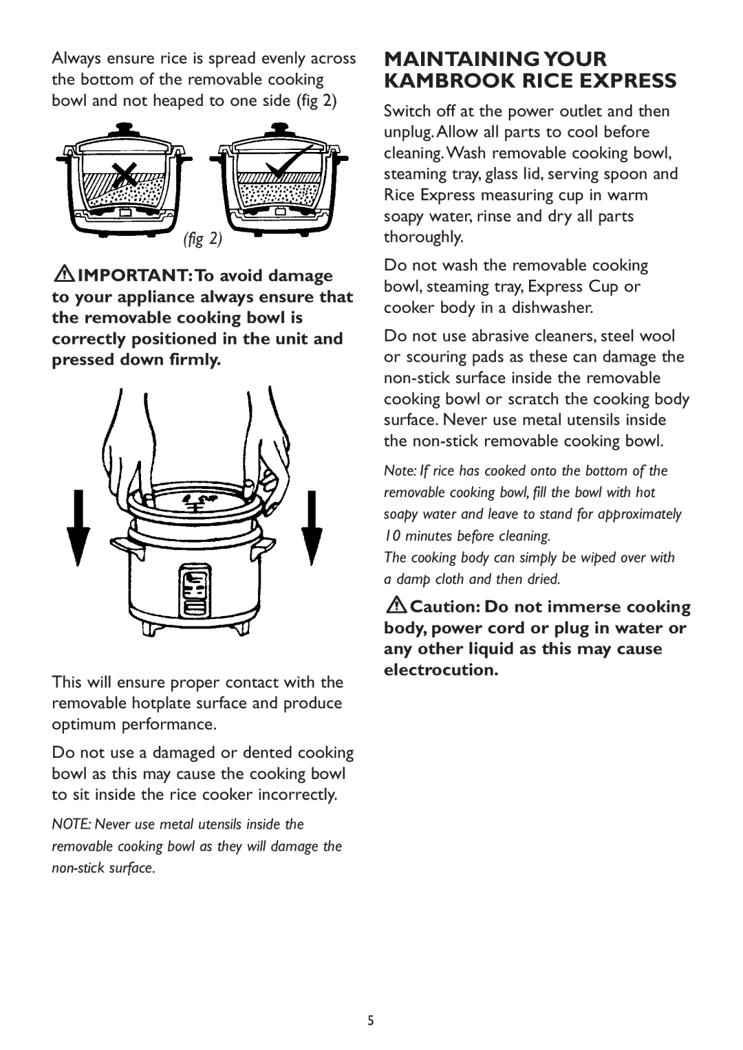 Kambrook KRC5 manual Maintaining Your Kambrook Rice Express 