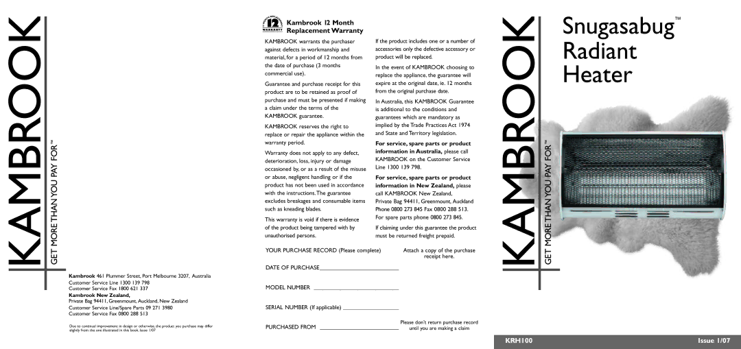 Kambrook KRH100 warranty Snugasabug 