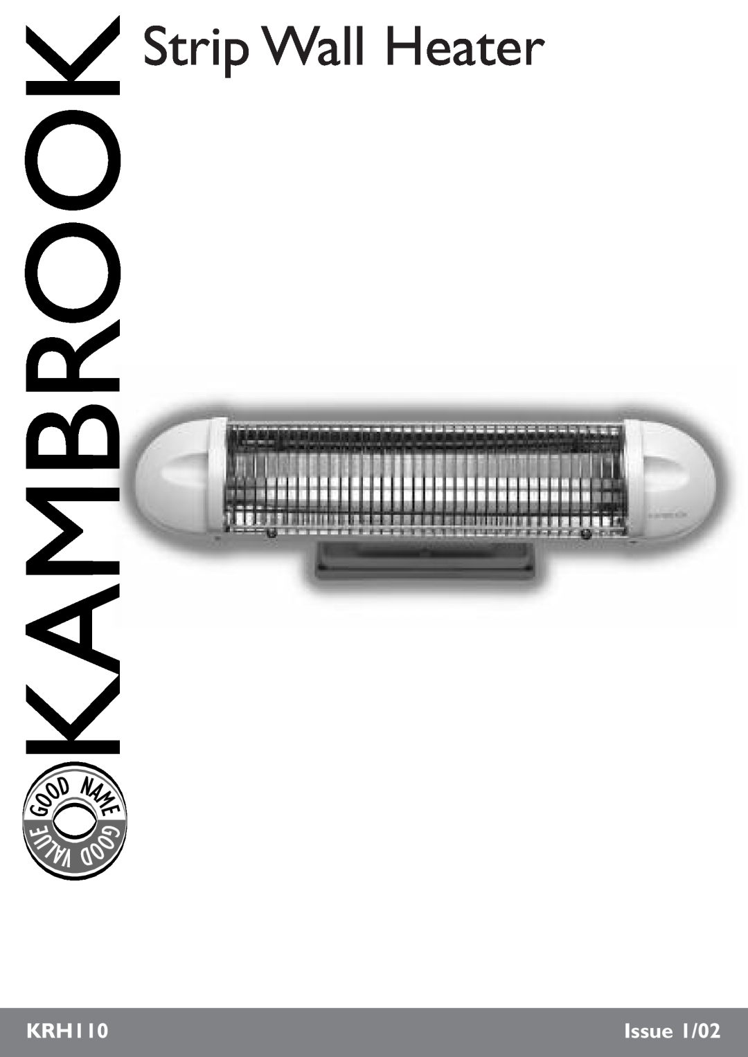 Kambrook KRH110 manual U Lav, Strip Wall Heater, Issue 1/02 