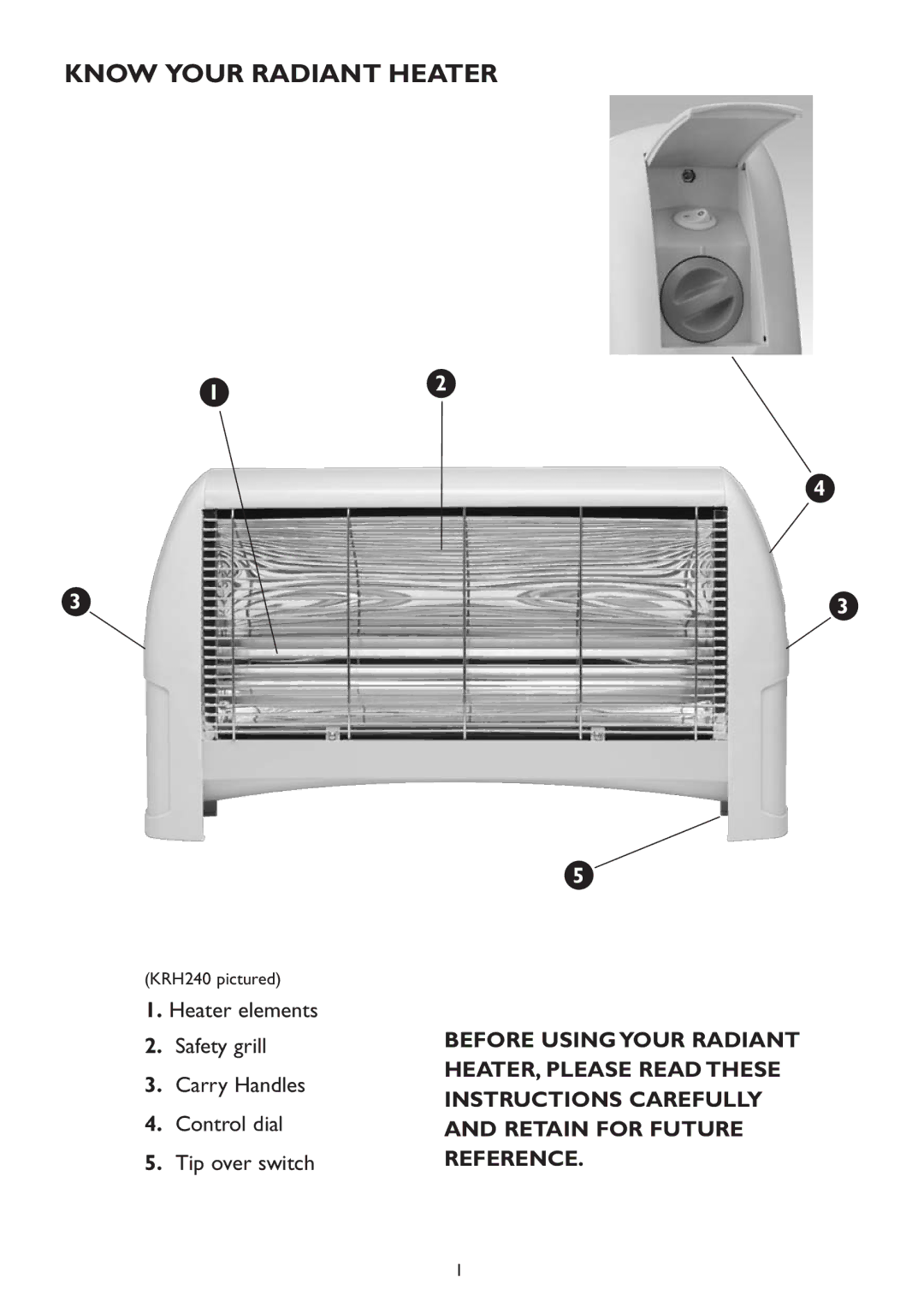 Kambrook KRH200, KRH150, KRH240 manual Know Your Radiant Heater 