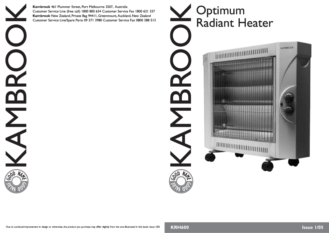 Kambrook KRH600 manual U Lav, Optimum Radiant Heater, Issue 1/05 