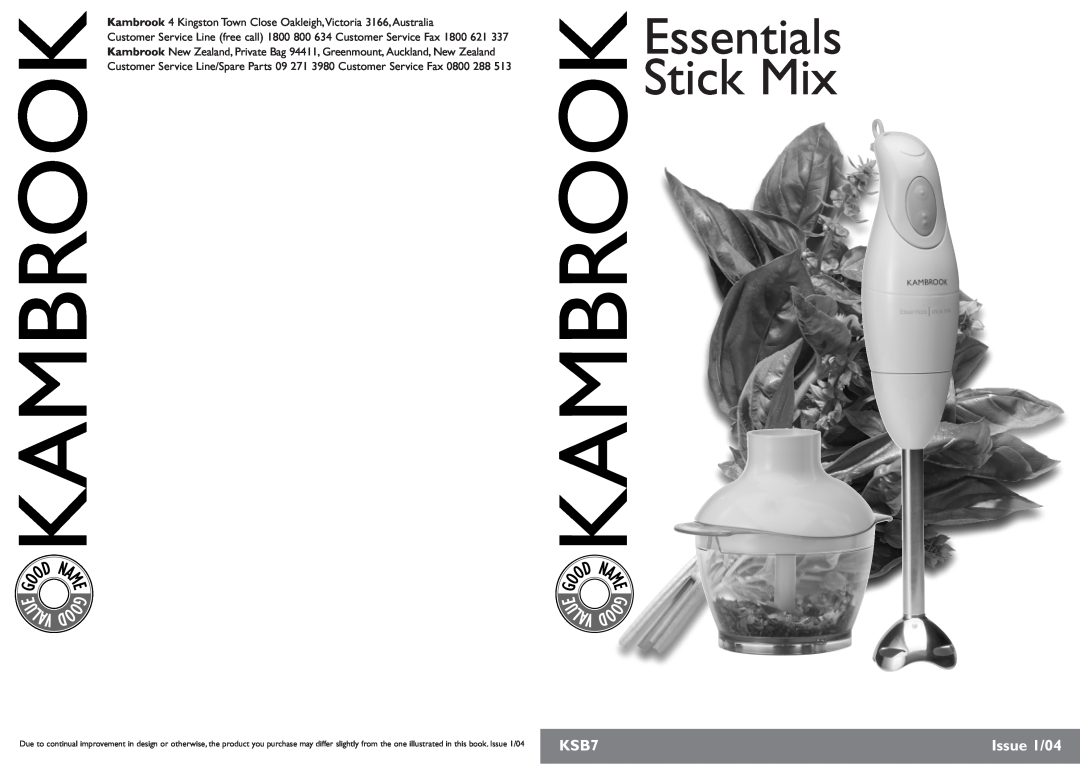 Kambrook KSB7 manual Issue 1/04, Essentials Stick Mix, U Lav 