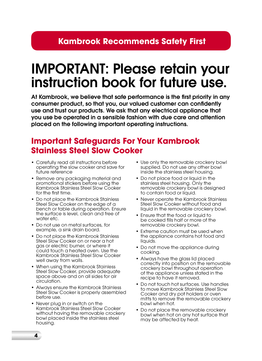 Kambrook KSC110 manual Important Please retain your instruction book for future use 