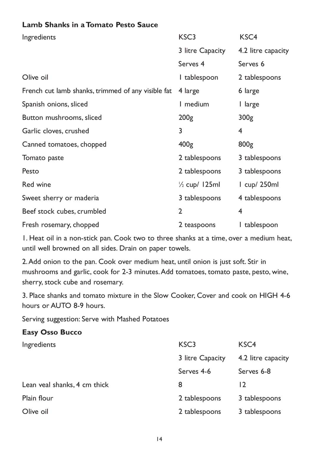 Kambrook KSC3, KSC4 manual Lamb Shanks in a Tomato Pesto Sauce, Easy Osso Bucco 