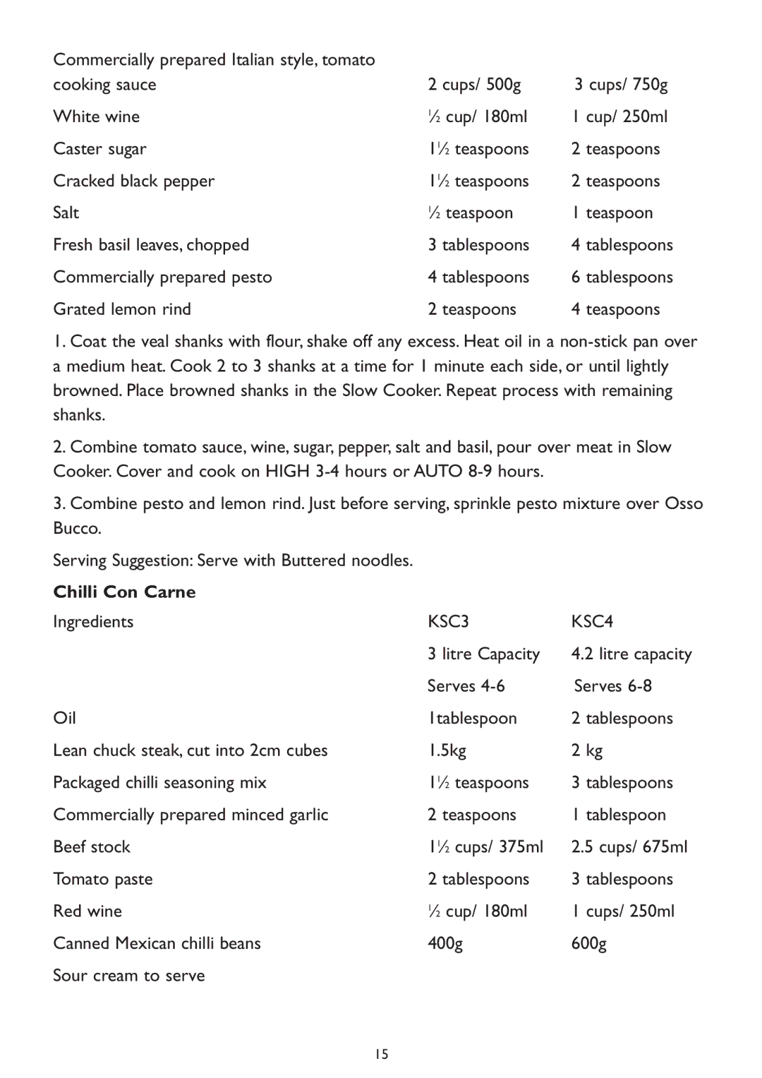 Kambrook KSC4, KSC3 manual Chilli Con Carne 