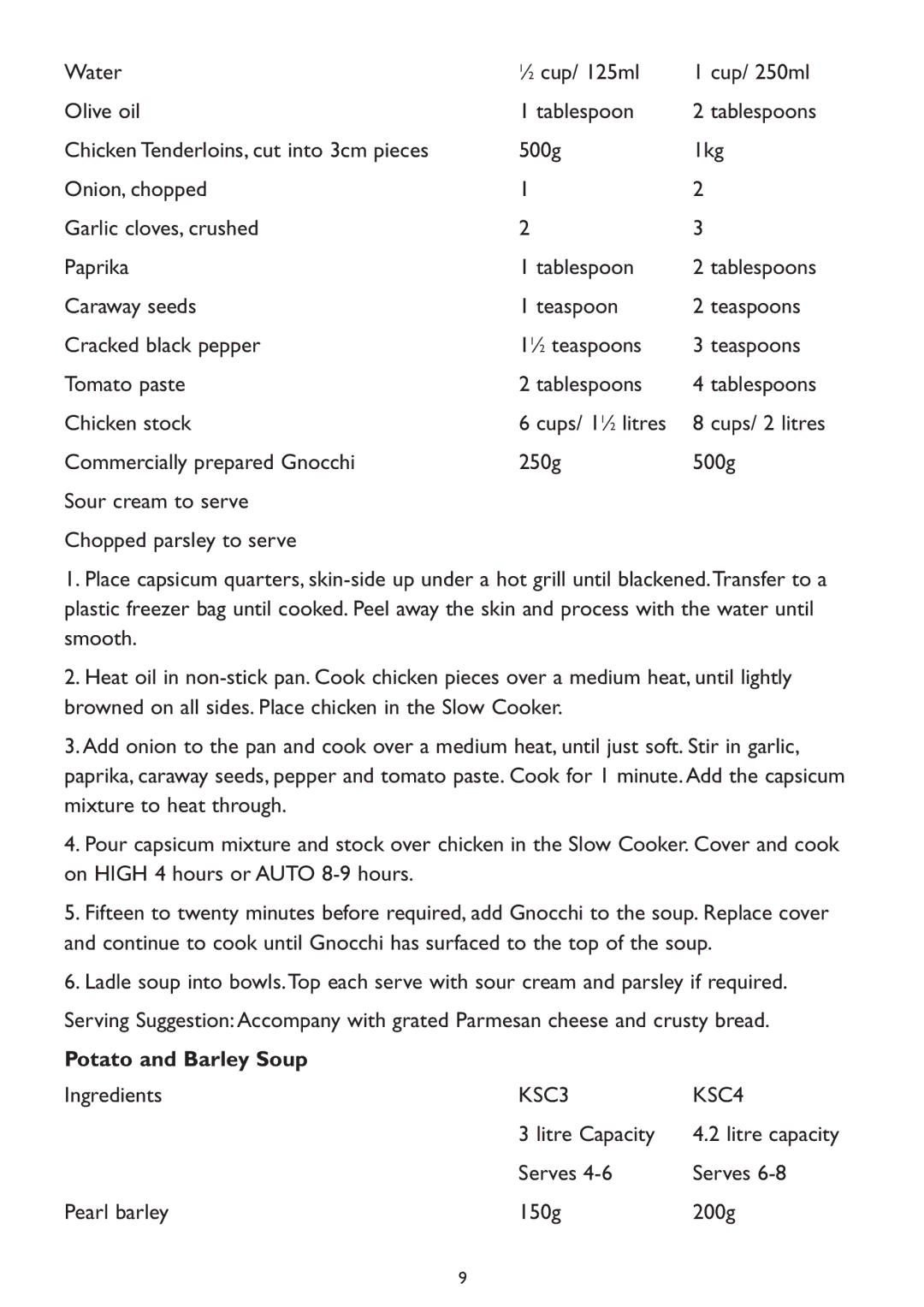 Kambrook KSC4, KSC3 manual Potato and Barley Soup 