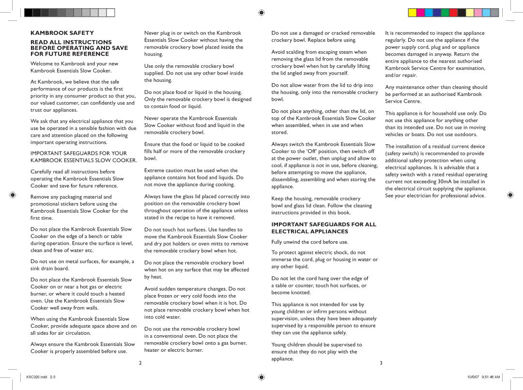 Kambrook KSC320 manual Important Safeguards for ALL Electrical Appliances 