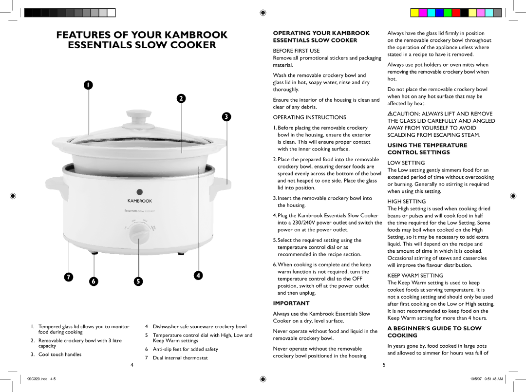 Kambrook KSC320 manual Operating Your Kambrook Essentials Slow Cooker, Using the Temperature Control Settings 