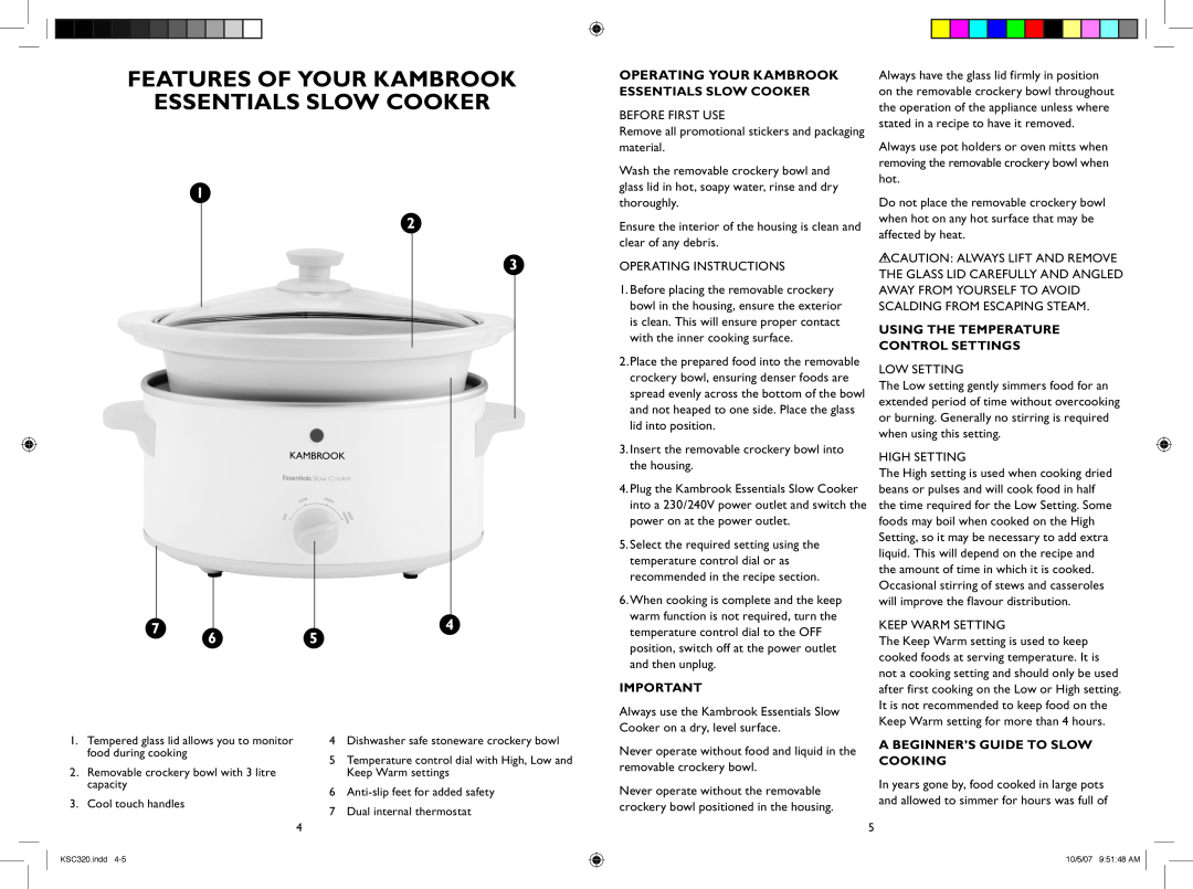 Kambrook KSC320 manual 1 2 3, OPERATING YOUR Kambrook Essentials Slow Cooker, Using The Temperature Control Settings 