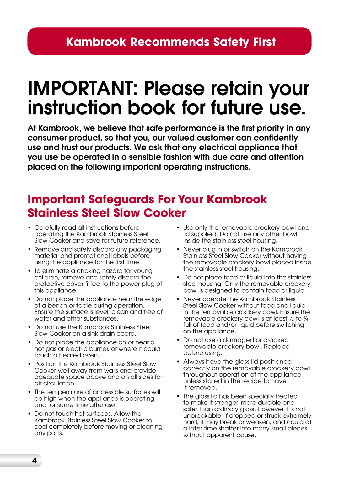 Kambrook KSC360 manual Important Please retain your instruction book for future use 