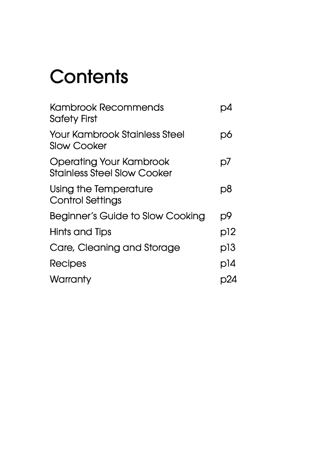 Kambrook KSC360 manual Contents 