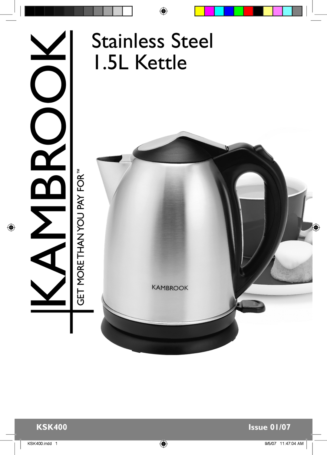 Kambrook KSK400 manual Stainless Steel 1.5L Kettle 