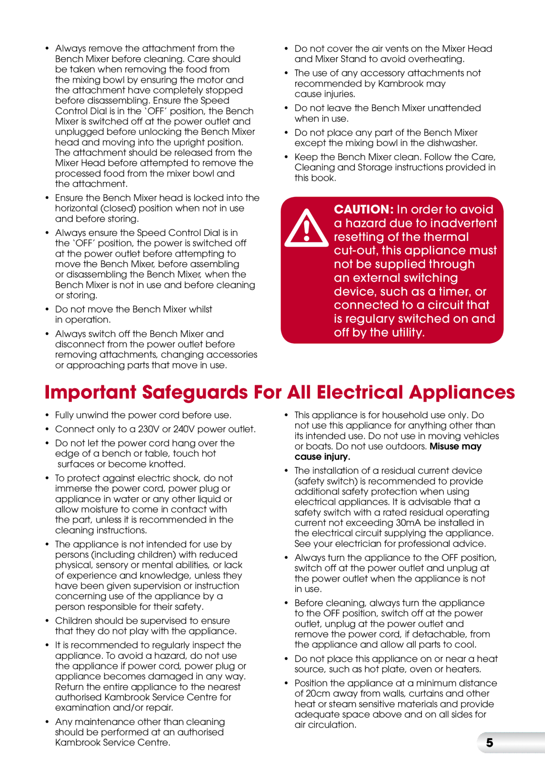 Kambrook KSM500 manual Important Safeguards For All Electrical Appliances 