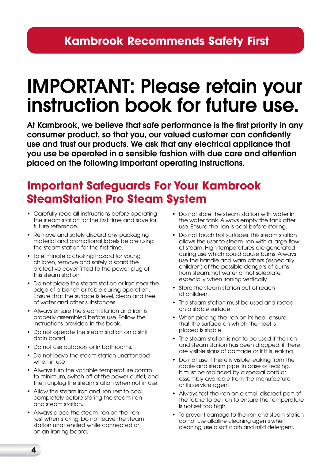 Kambrook KSS70 manual Important Please retain your instruction book for future use 