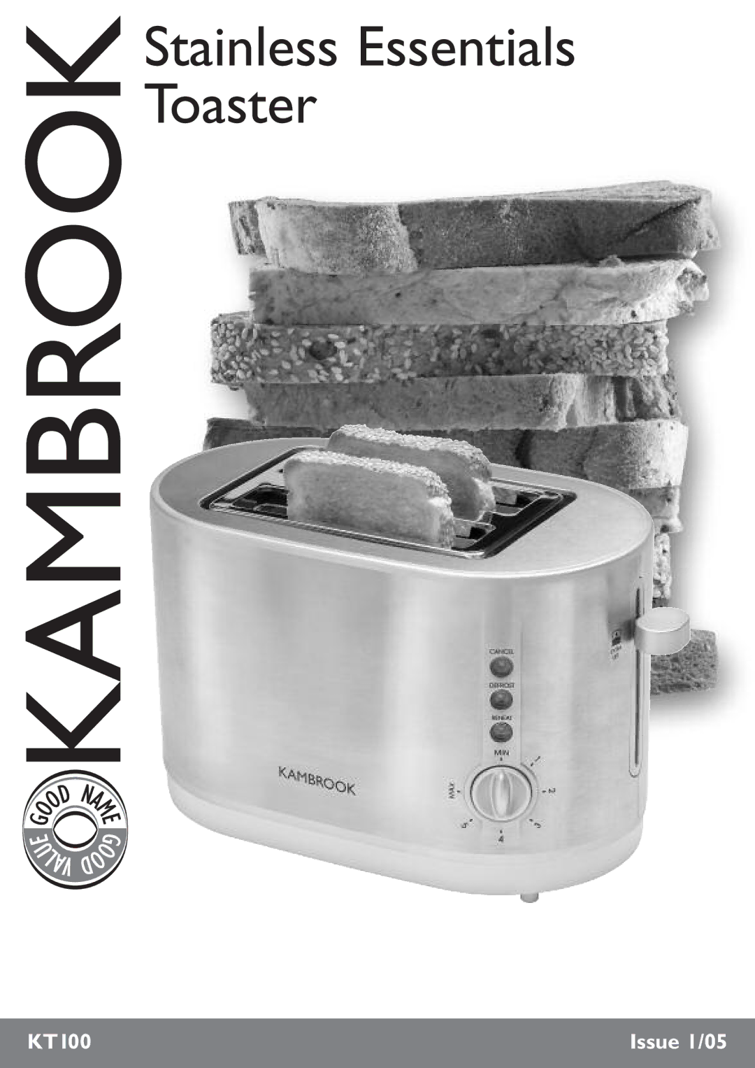 Kambrook KT100 manual Stainless Essentials Toaster 