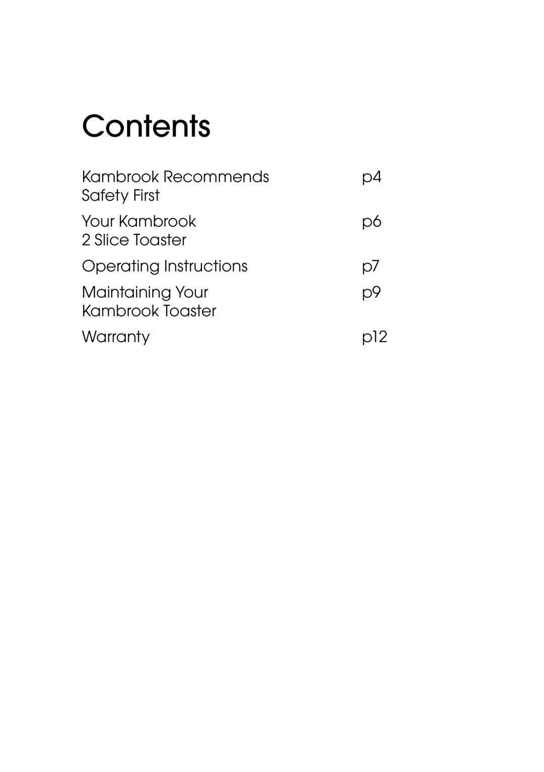 Kambrook KT220 manual Contents 