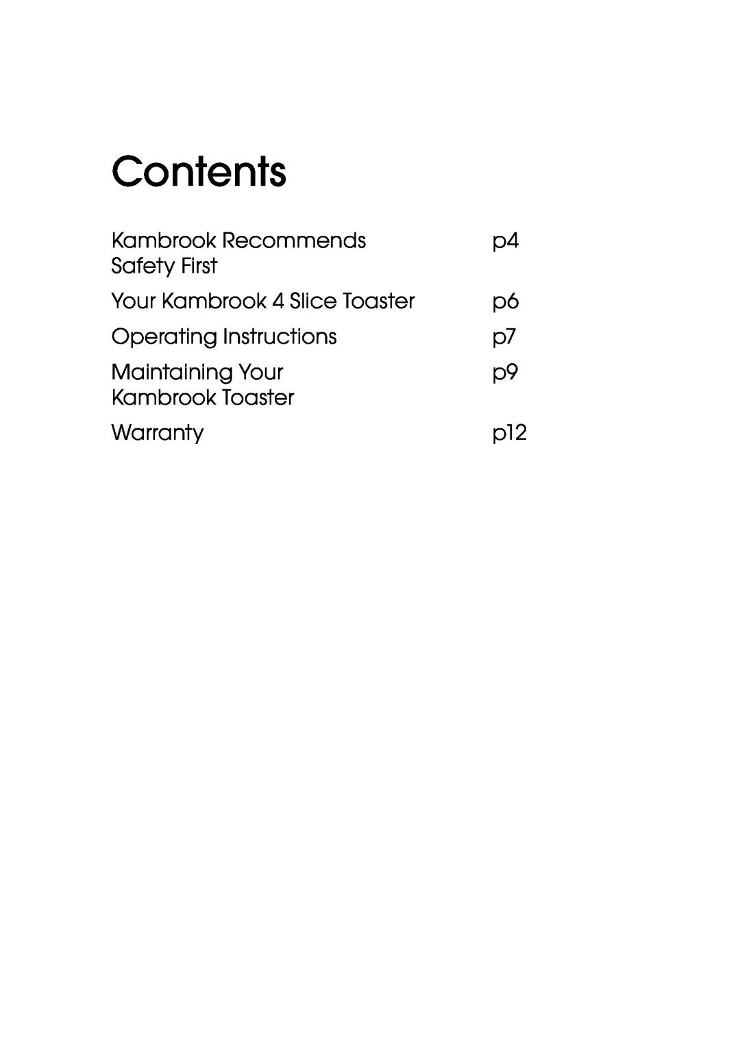 Kambrook KT420 manual Contents 