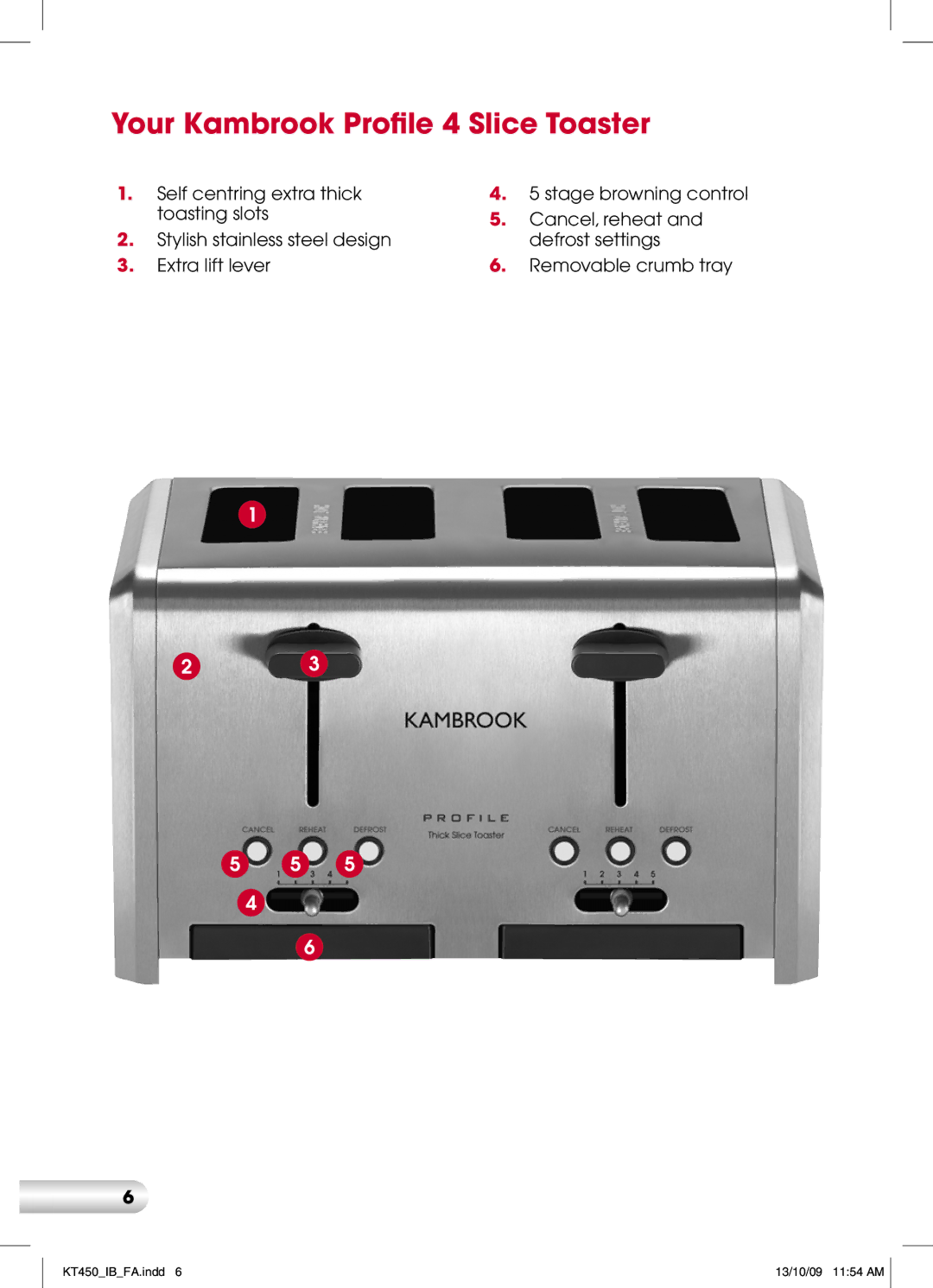 Kambrook KT450 manual Your Kambrook Profile 4 Slice Toaster 