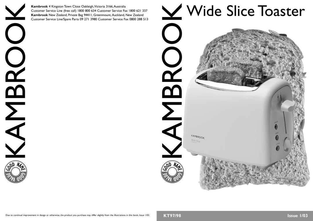 Kambrook KT97 manual Wide Slice Toaster 