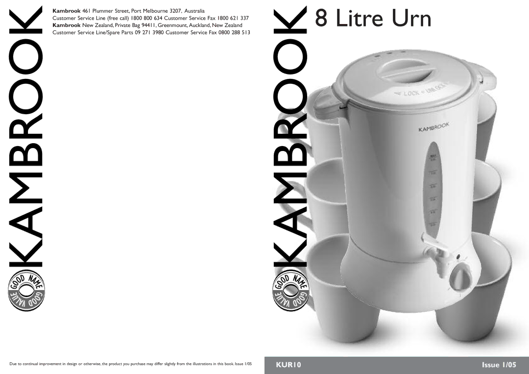 Kambrook KUR10 manual Litre Urn 