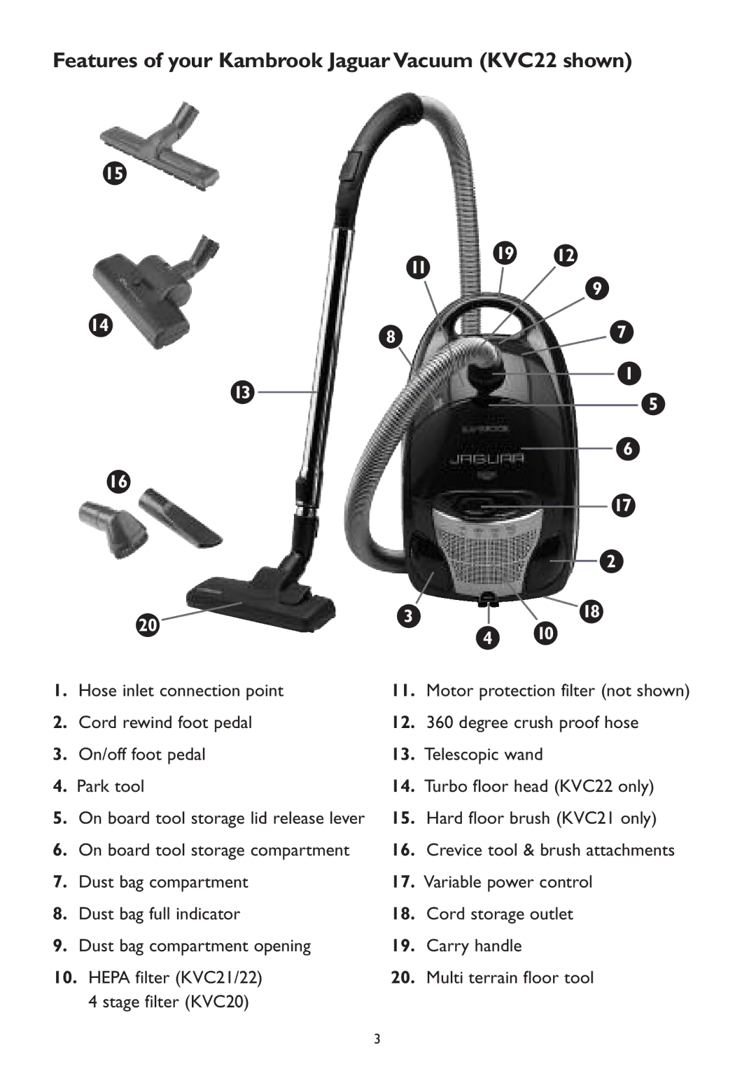 Kambrook KVC20 manual Features of your Kambrook Jaguar Vacuum KVC22 shown 