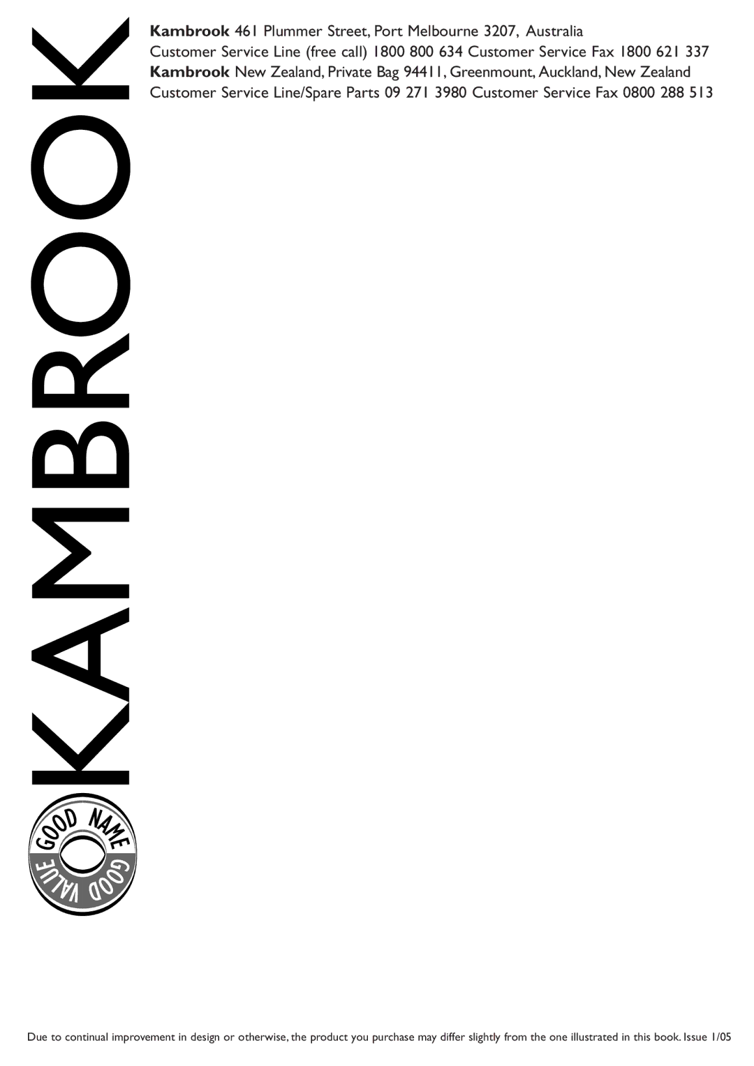 Kambrook KVC20 manual Kambrook 461 Plummer Street, Port Melbourne 3207, Australia 