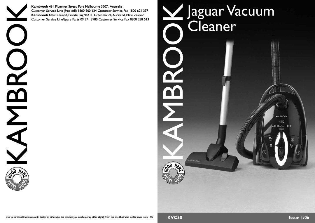 Kambrook KVC30 manual Jaguar Vacuum Cleaner, Issue 1/06 