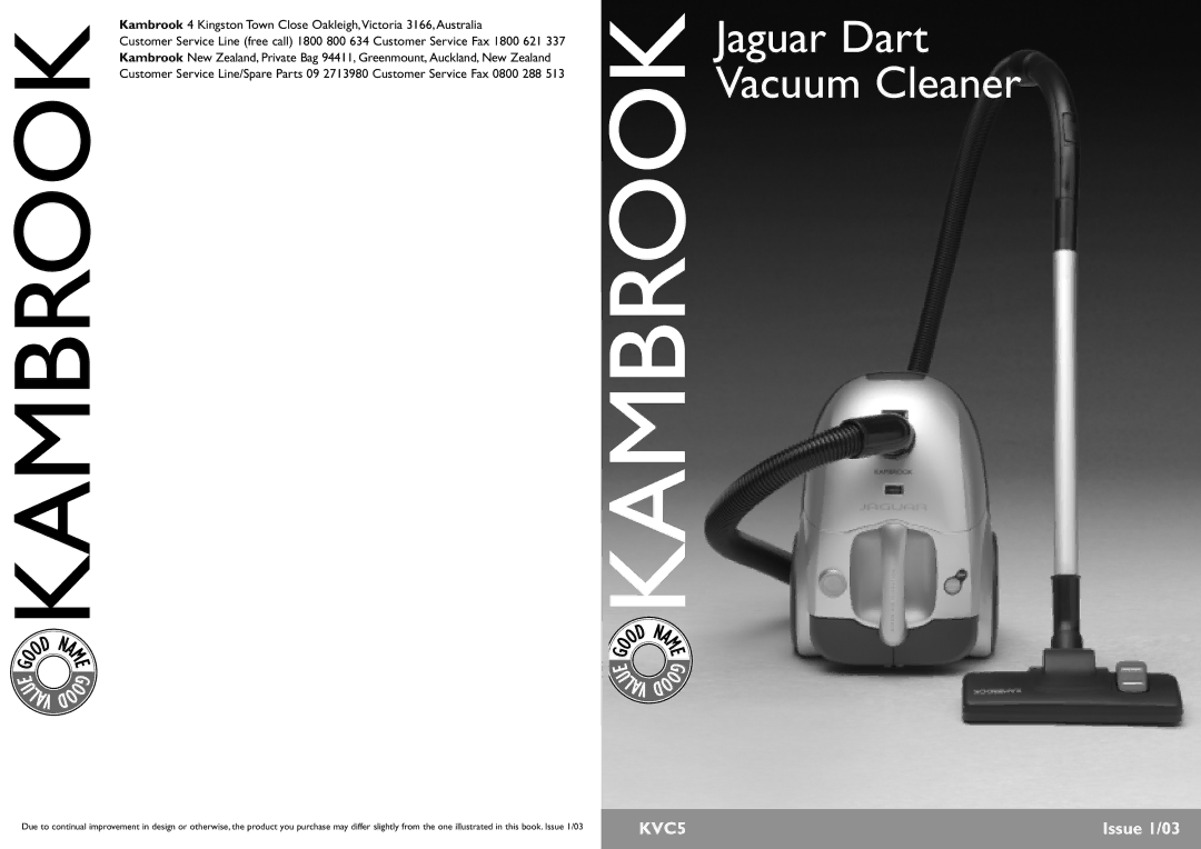 Kambrook KVC5 manual Jaguar Dart Vacuum Cleaner 