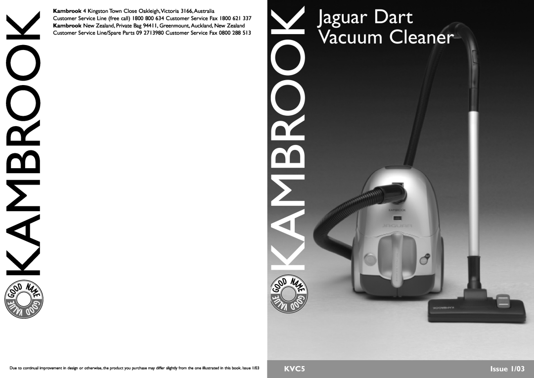 Kambrook KVC5 manual Jaguar Dart Vacuum Cleaner, Issue 1/03 