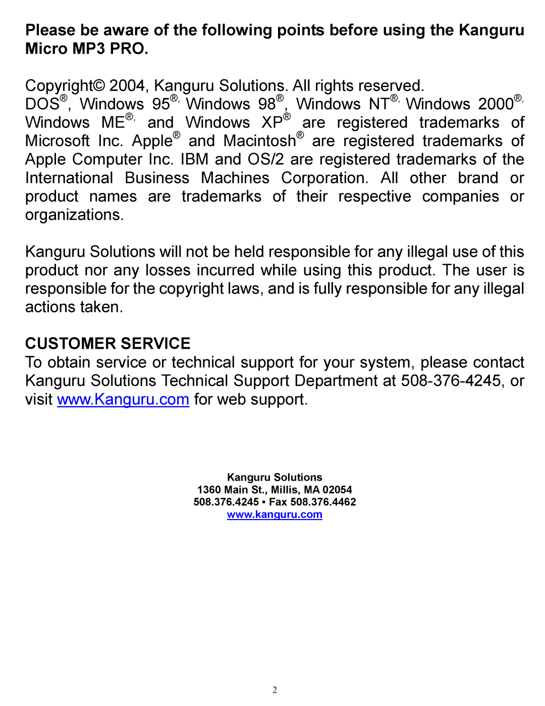 Kanguru Solutions 1.1 user manual Customer Service 