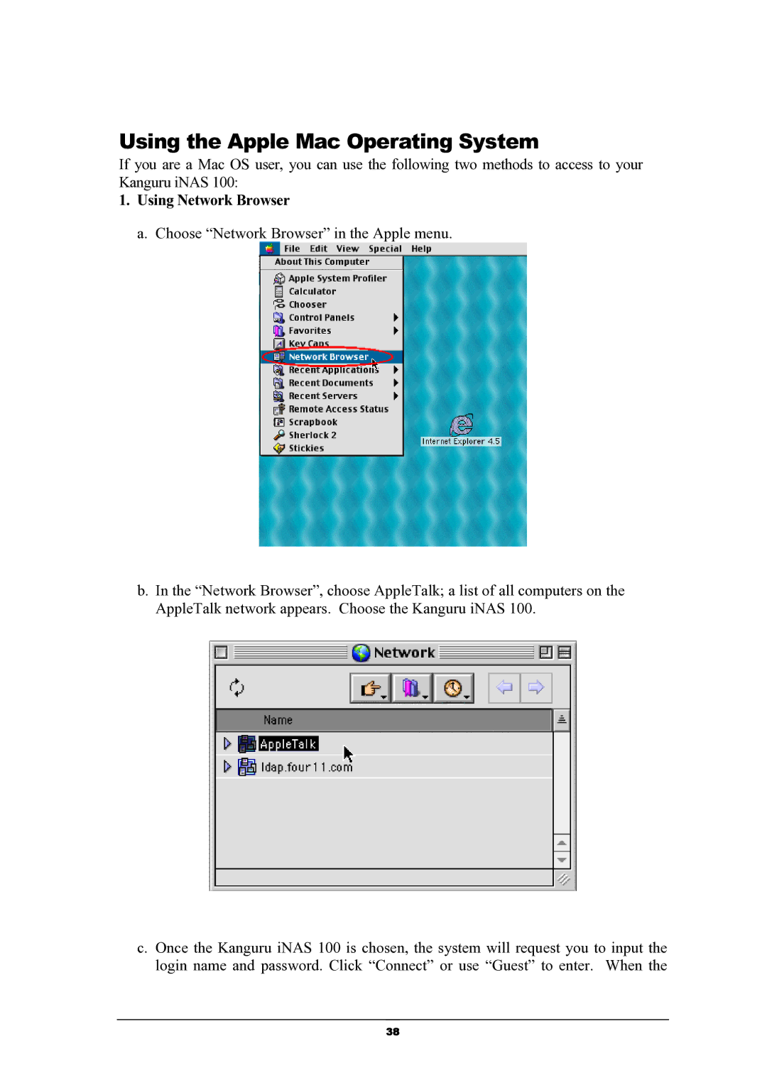 Kanguru Solutions iNAS-100 user manual Using the Apple Mac Operating System, Using Network Browser 