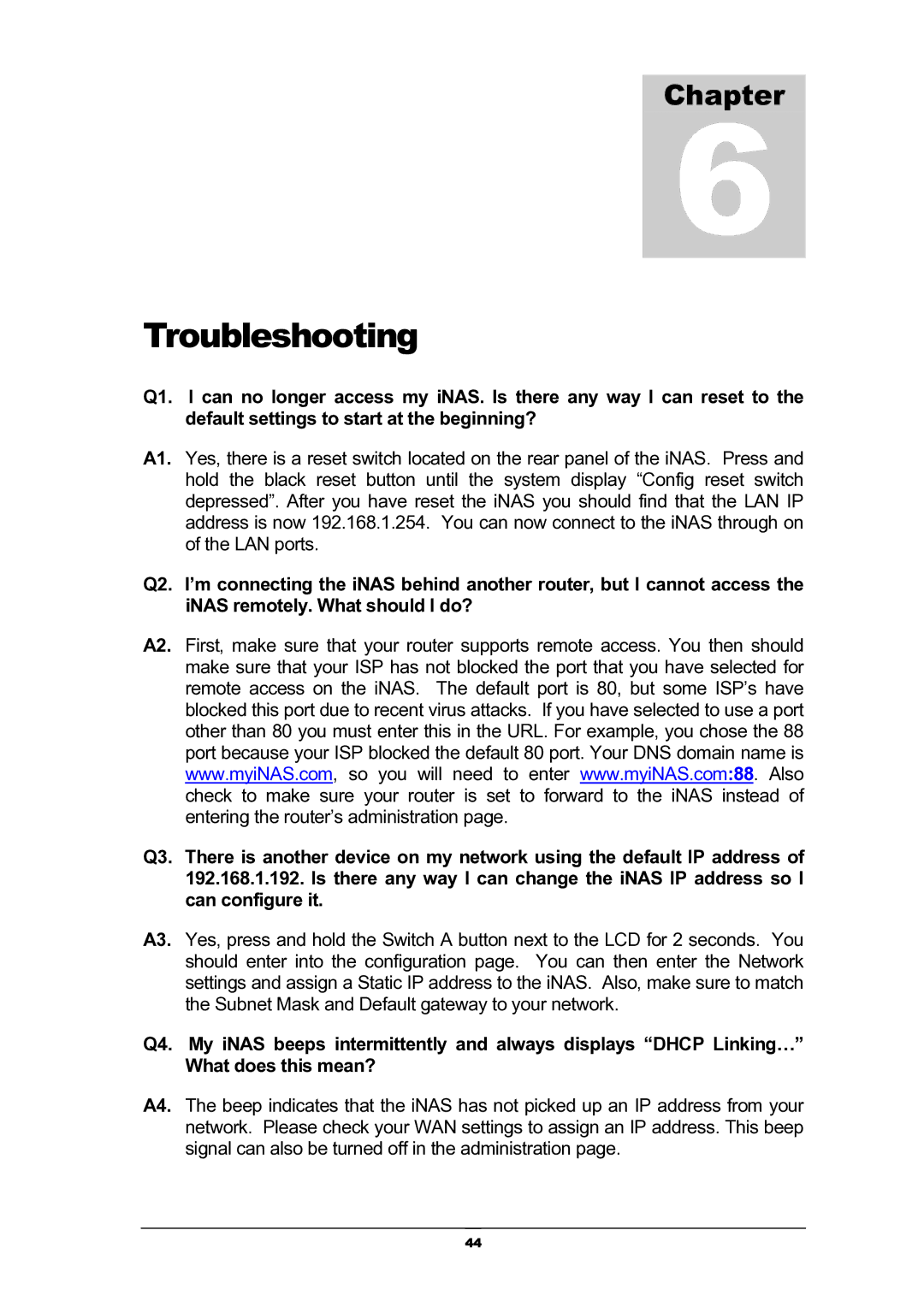 Kanguru Solutions iNAS-100 user manual Troubleshooting 