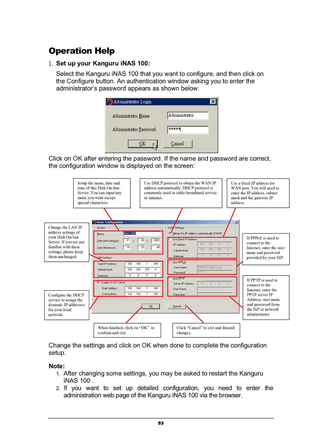 Kanguru Solutions iNAS-100 user manual Operation Help, Set up your Kanguru iNAS 