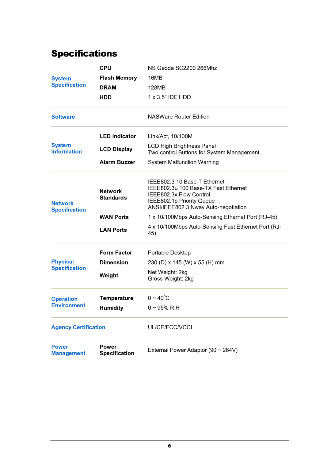 Kanguru Solutions iNAS-100 user manual Specifications, Hdd 