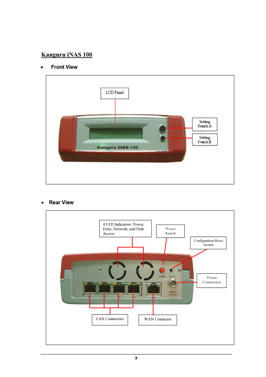 Kanguru Solutions iNAS-100 user manual Kanguru iNAS, Front View Rear View 