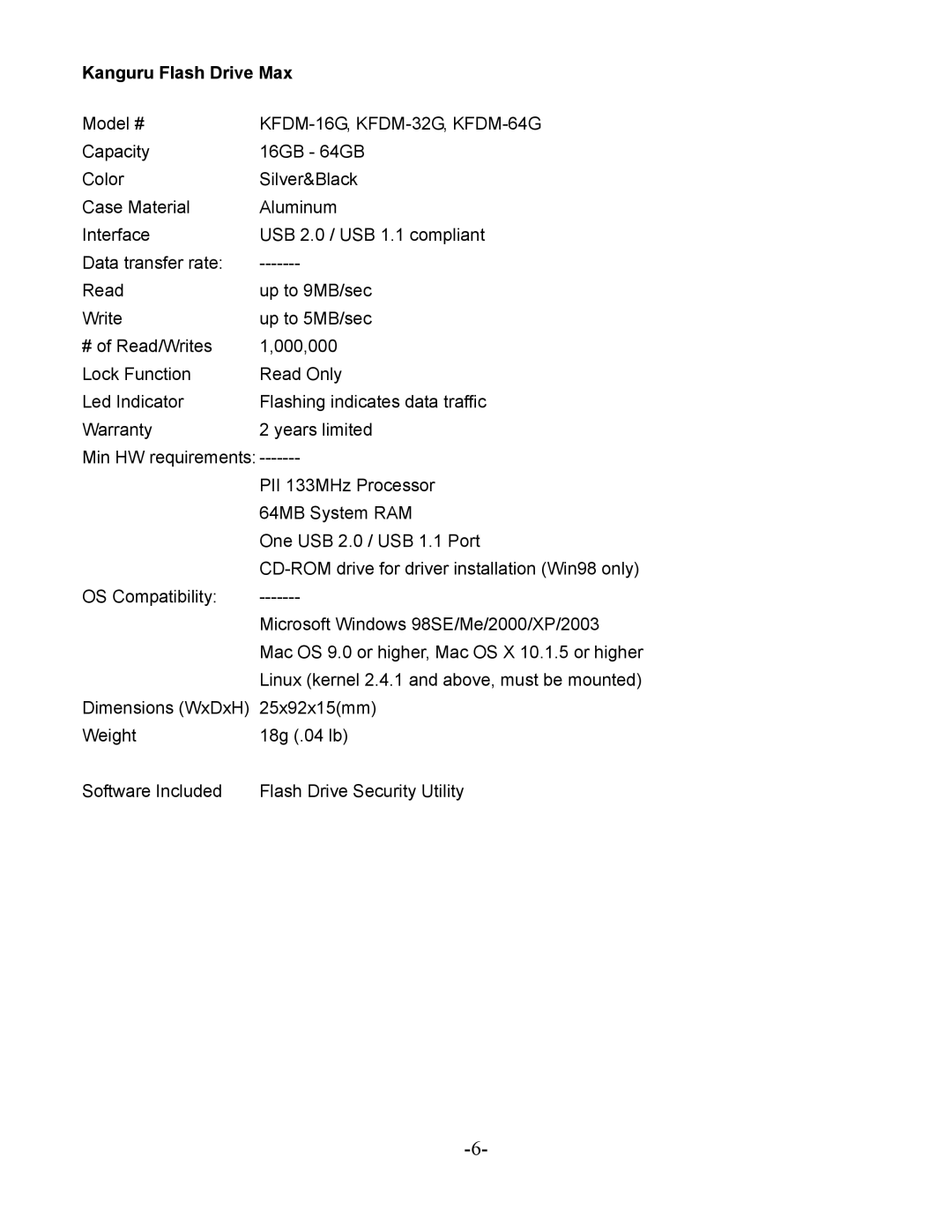 Kanguru Solutions KFD-4G, KFD-512, KFD-2G, KFD-8G, KFD-1G manual KFDM-16G, KFDM-32G, KFDM-64G 