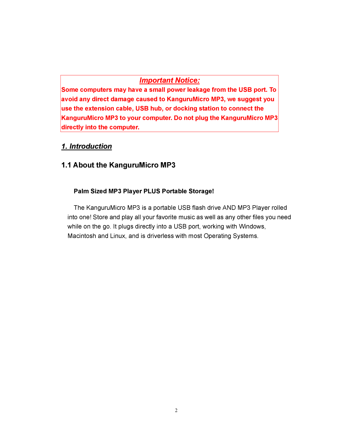 Kanguru Solutions mp3 player and usb flash drive user manual Introduction, About the KanguruMicro MP3 