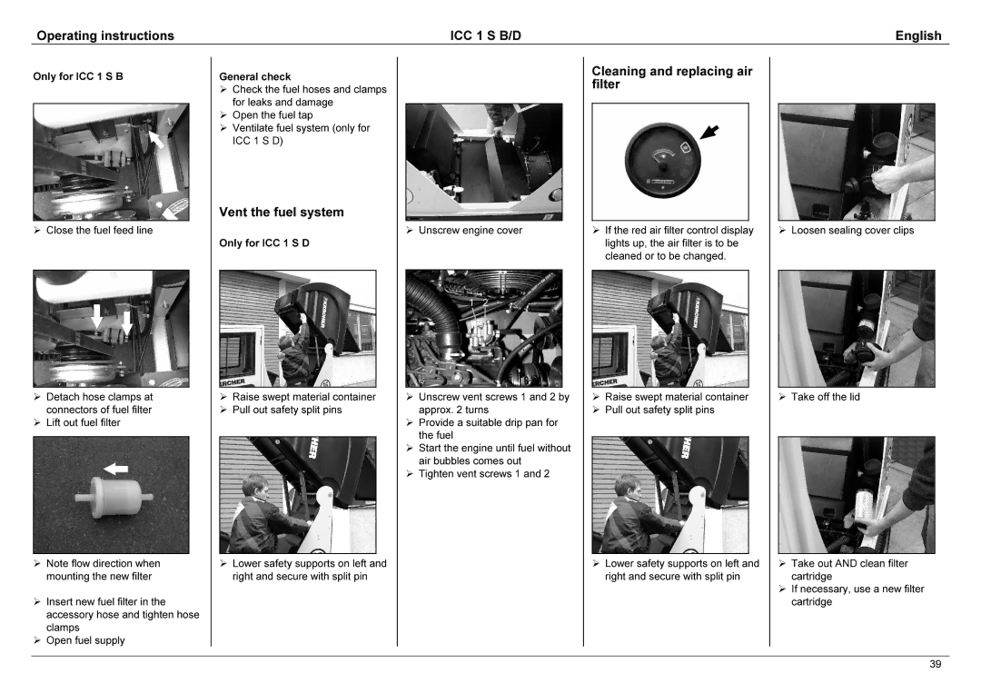 Karcher 1.142-114 manual Takeoffthelid, OnlyforICC1SD, Filter, Ventthefuelsystem, Drippanfor 