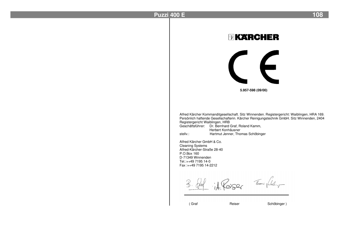 Karcher 400 E manual 108 