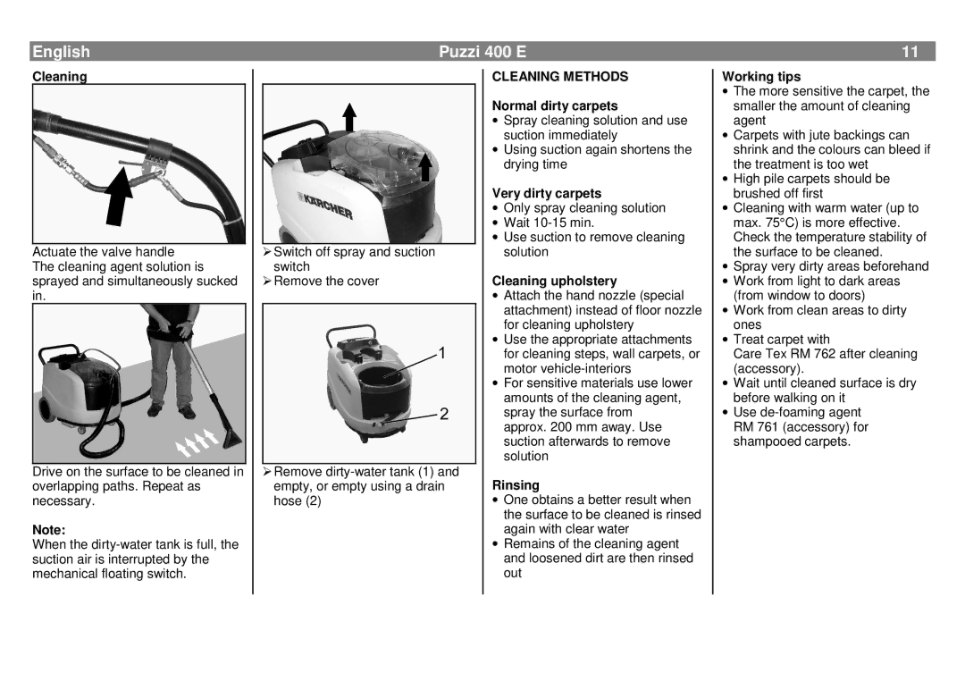 Karcher 400 E manual Cleaning Methods 